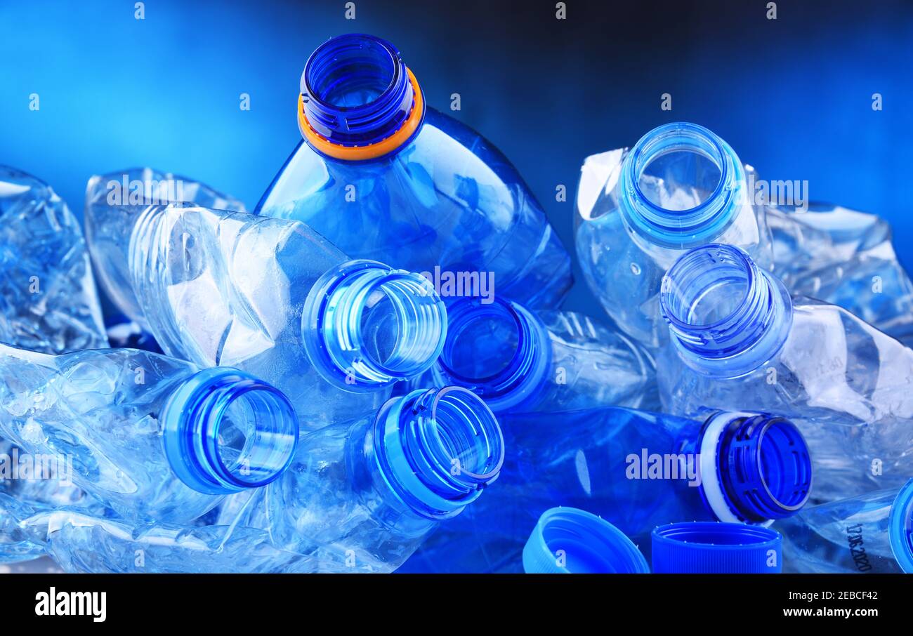 Composition with empty mineral water bottles. Plastic waste Stock Photo