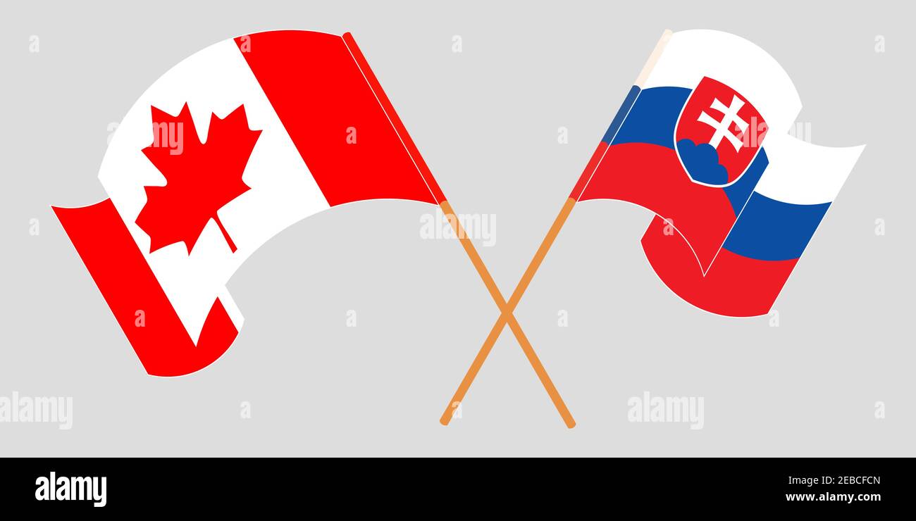Crossed and waving flags of Slovakia and Canada. Vector illustration