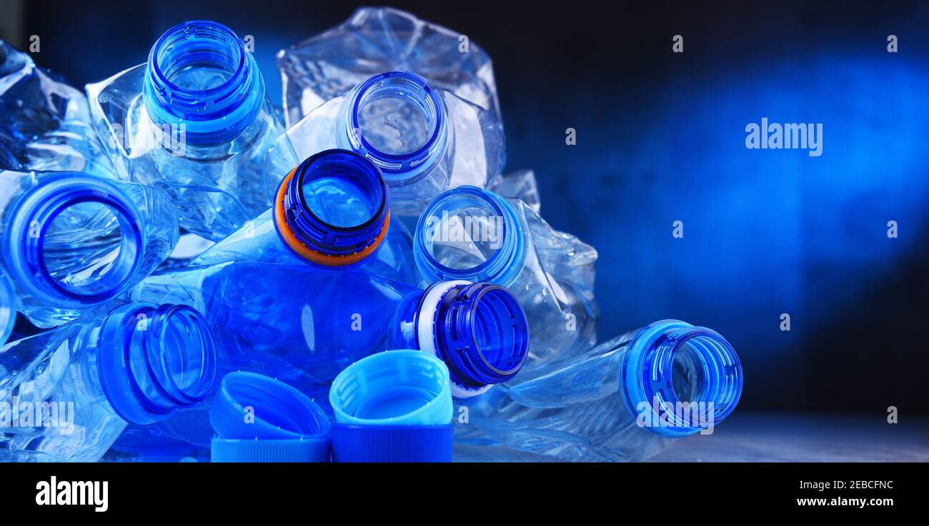 Composition with empty mineral water bottles. Plastic waste Stock Photo
