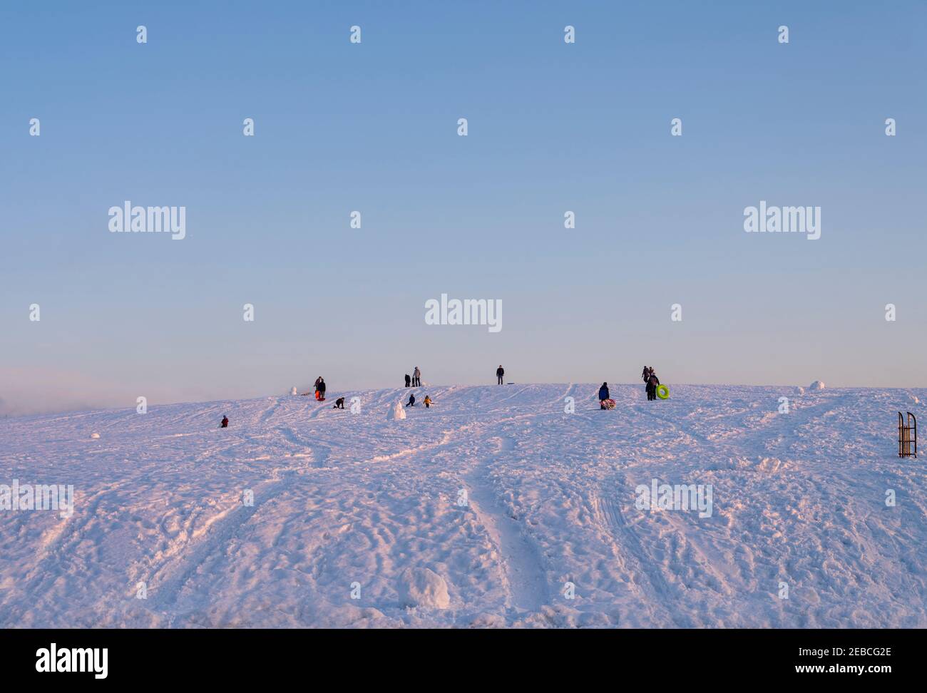 Families sledding, Valley Forge, Pennsylvania, USA Stock Photo