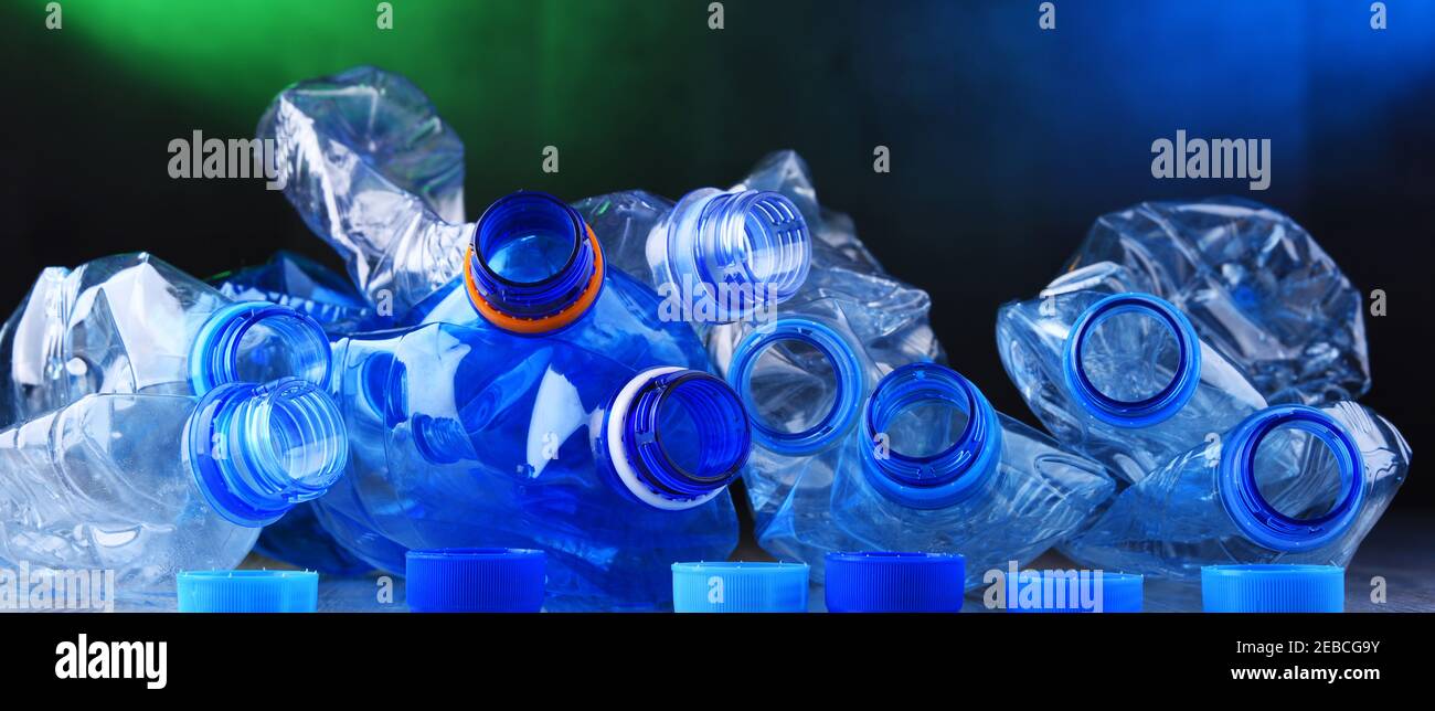 Composition with empty mineral water bottles. Plastic waste Stock Photo