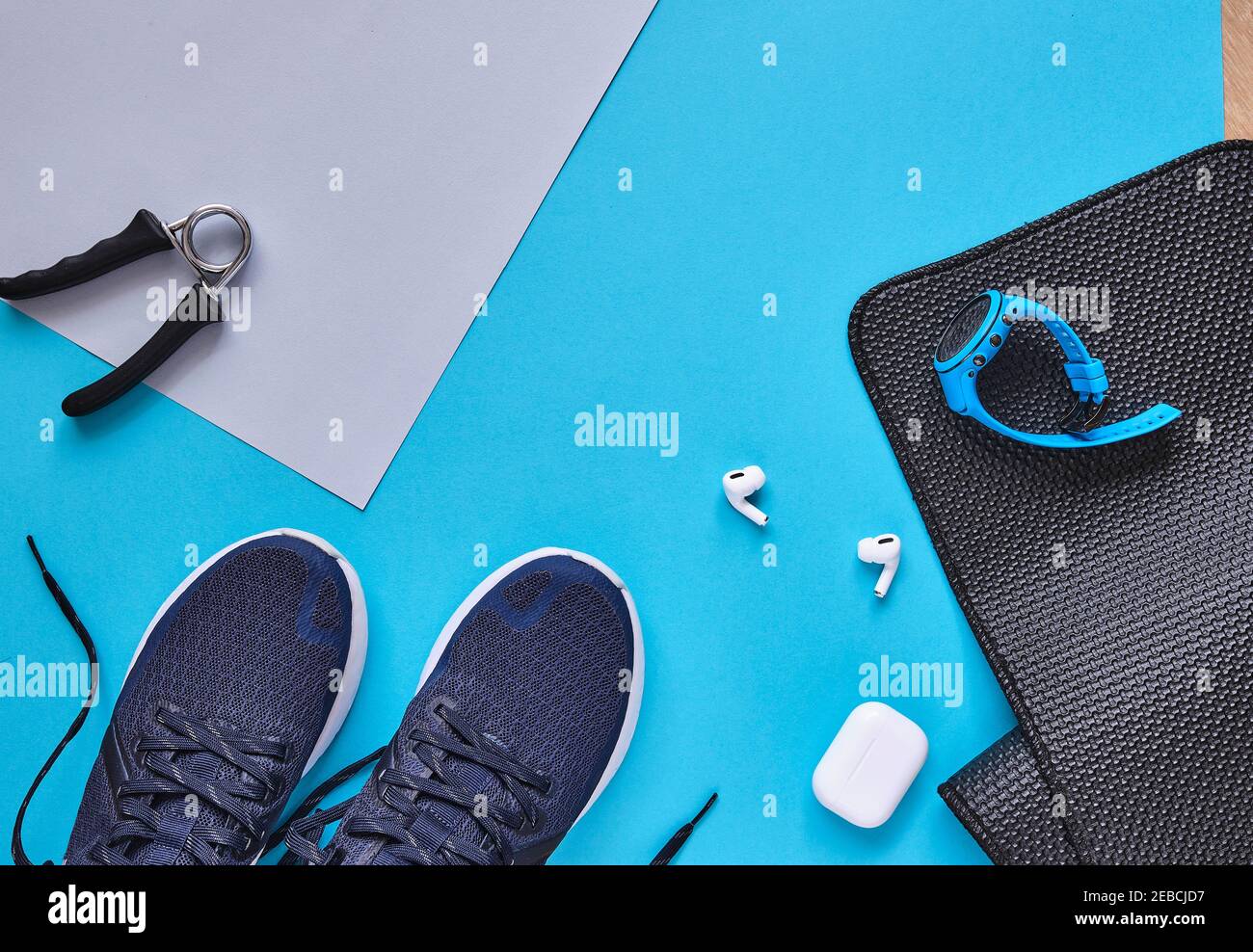 Concept healthy lifestyle outfit, sport and diet. Top view, text space ...