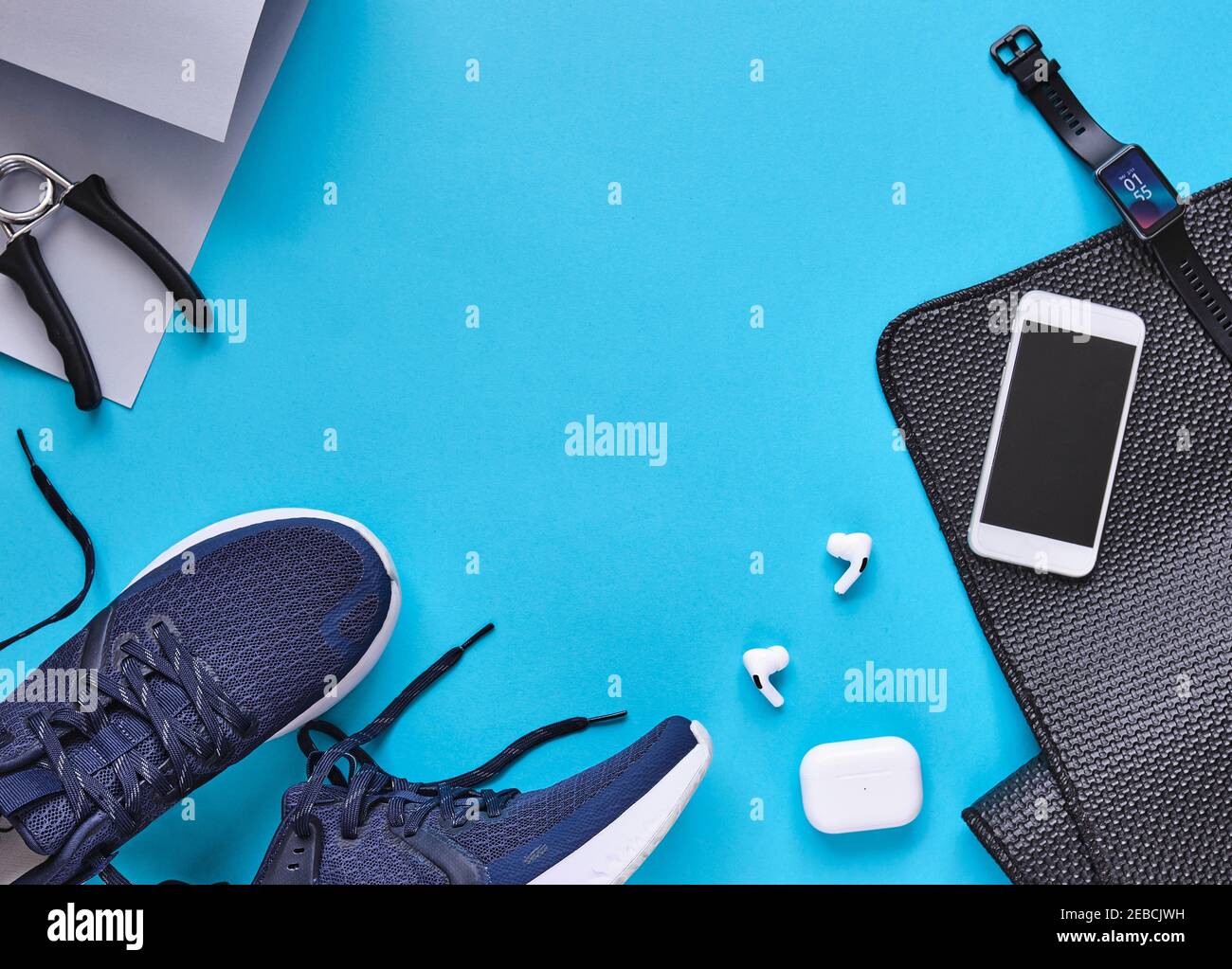 Concept healthy lifestyle outfit, sport and diet. Top view, text space ...