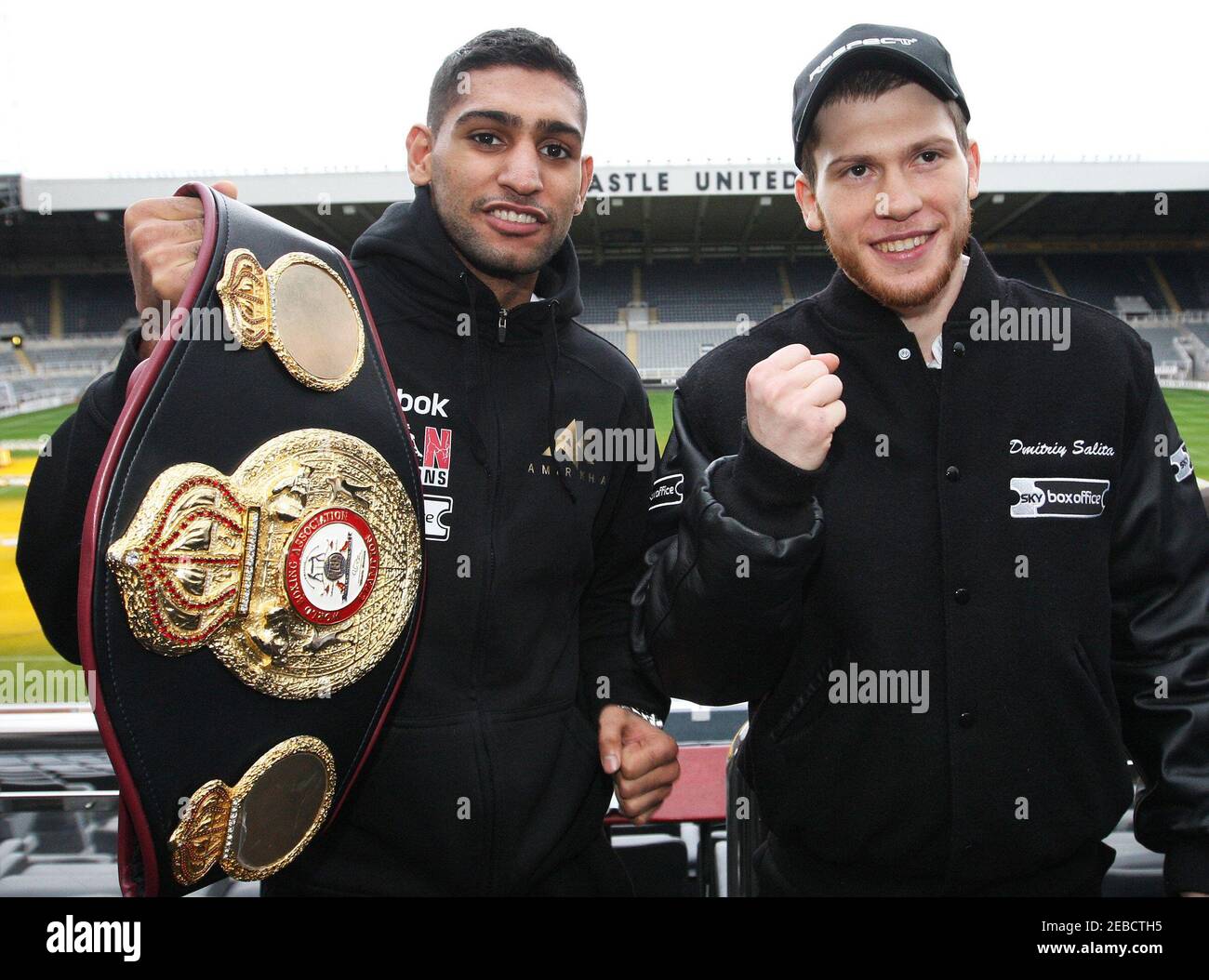 Boxing - Amir Khan & Dmitriy Salita Head-to-Head Press Conference - Newcastle United FC, St James' Park, Newcastle upon Tyne NE1 4ST - 3/12/09  Amir Khan (L) and Dmitriy Salita  Mandatory Credit: Action Images / Lee Smith  Livepic Stock Photo