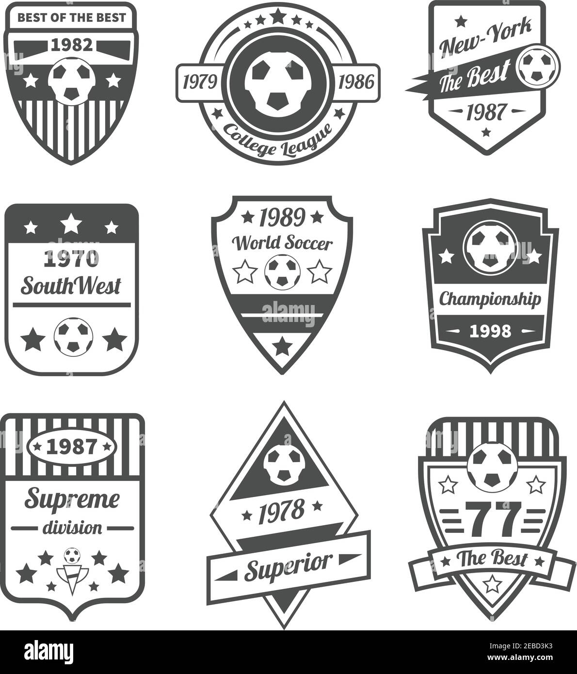 Soccer and football sport game label black set with ball and ribbons