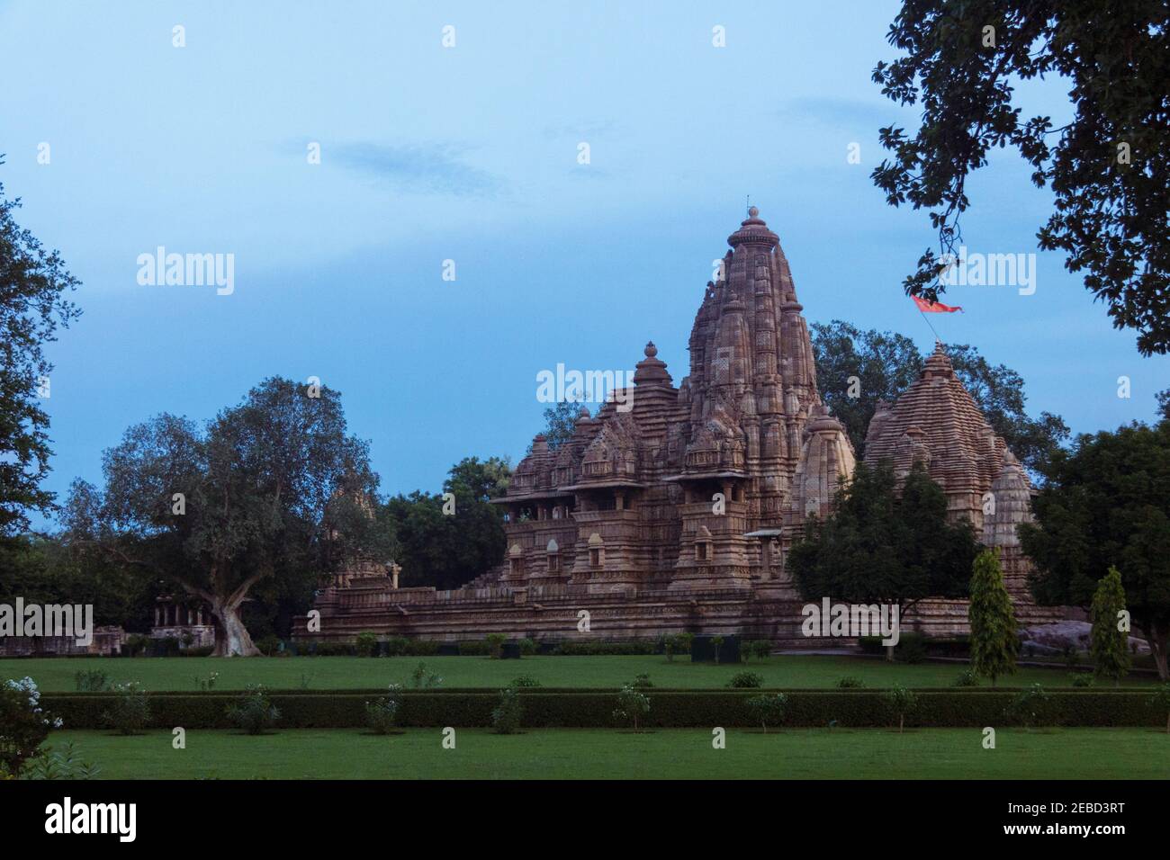 Khajuraho, Madhya Pradesh, India : Night view of the 10th-century Lakshmana Temple part of the UNESCO World Heritage Site Khajuraho Group of Chandela Stock Photo