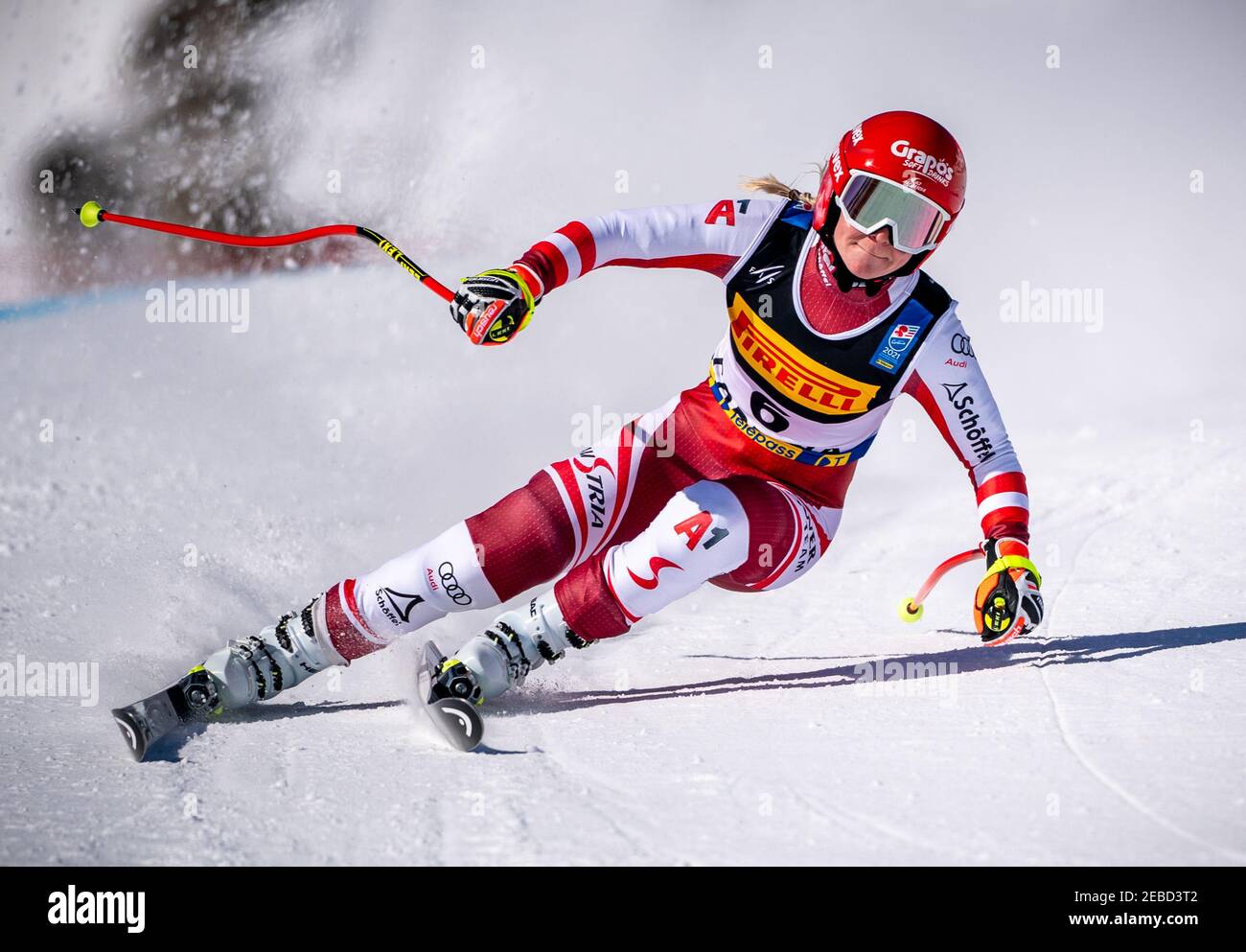 Cortina dAmpezzo, Italy, 12 February 2021 Alpine Skiing World Championship, Super G, Women, Action Ariana Raedler from Austria