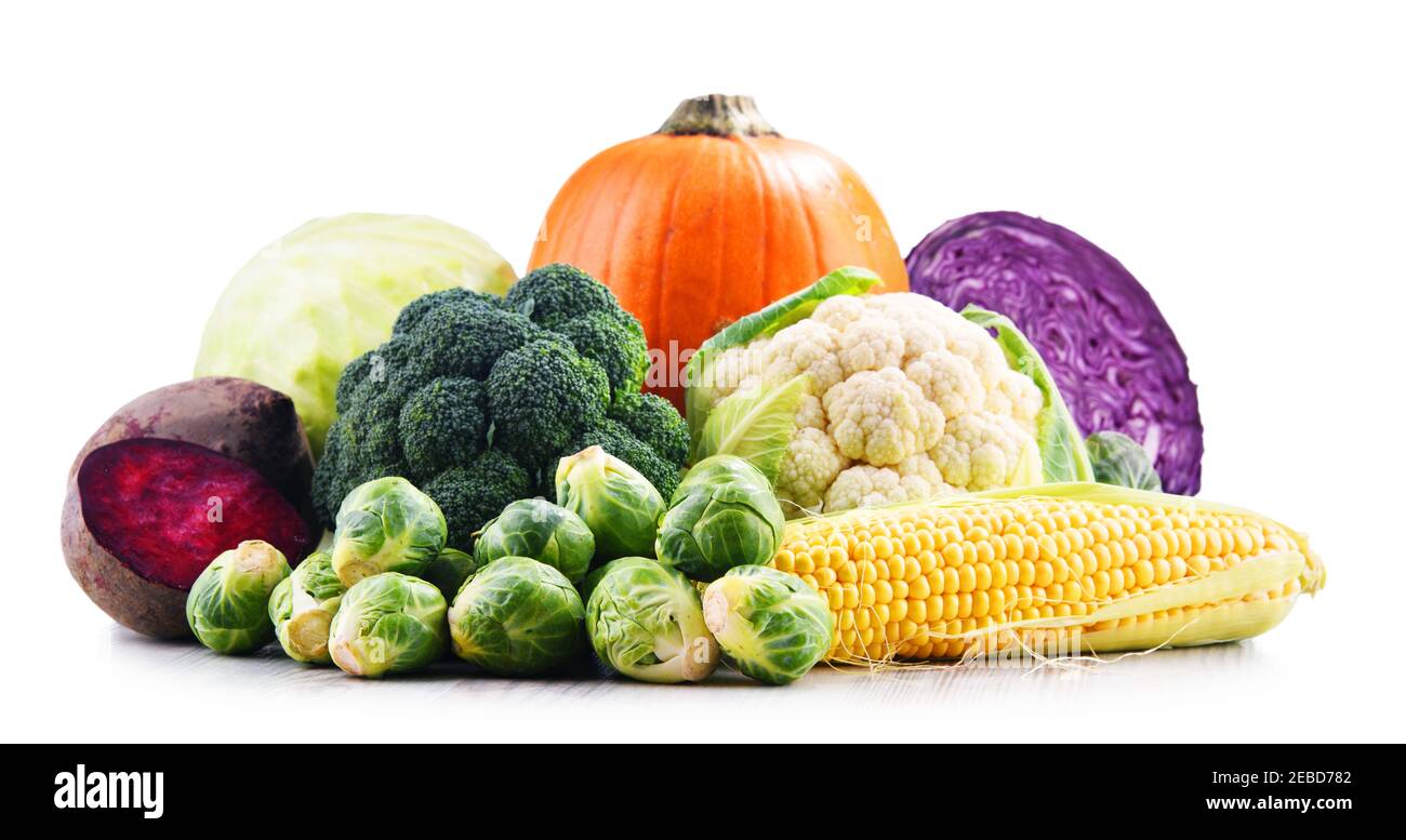 Composition with fresh vegetables isolated on white background Stock Photo