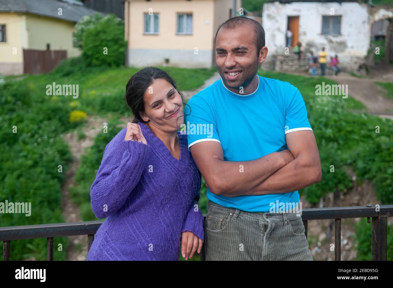 5-16-2018. Lomnicka, Slovakia. A close-up of a Roma or Gypsy couple in an abandoned community in the heart of Slovakia, living in miserable conditions Stock Photo