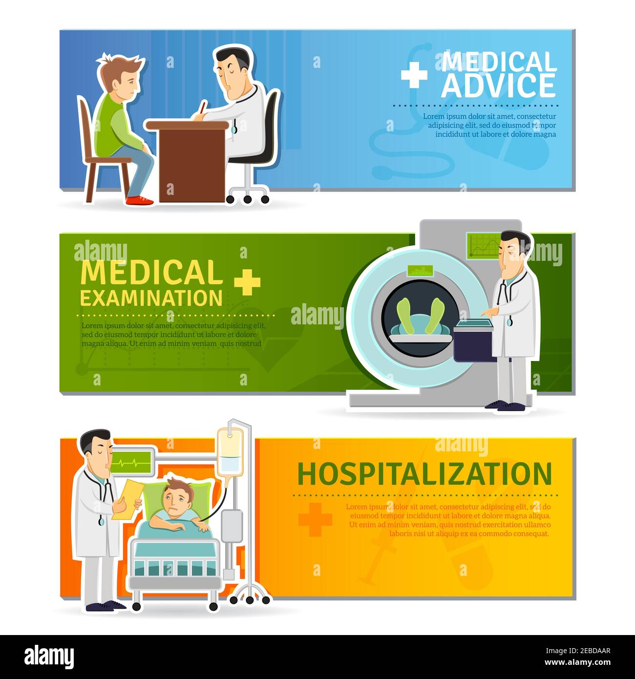Medical horizontal banners set with examination advice and