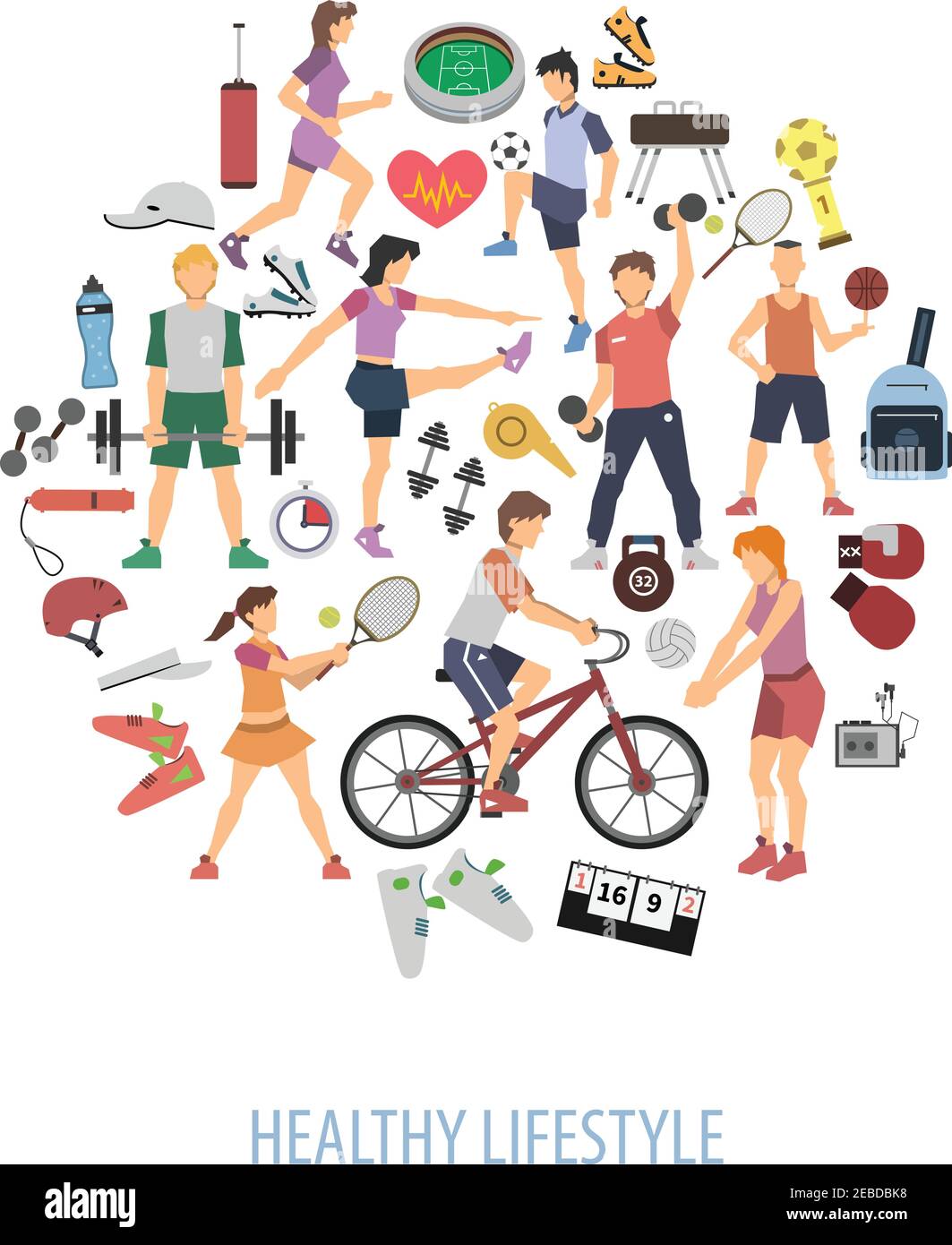 Healthy lifestyle concept with people playing sport games flat vector  illustration Stock Vector Image & Art - Alamy