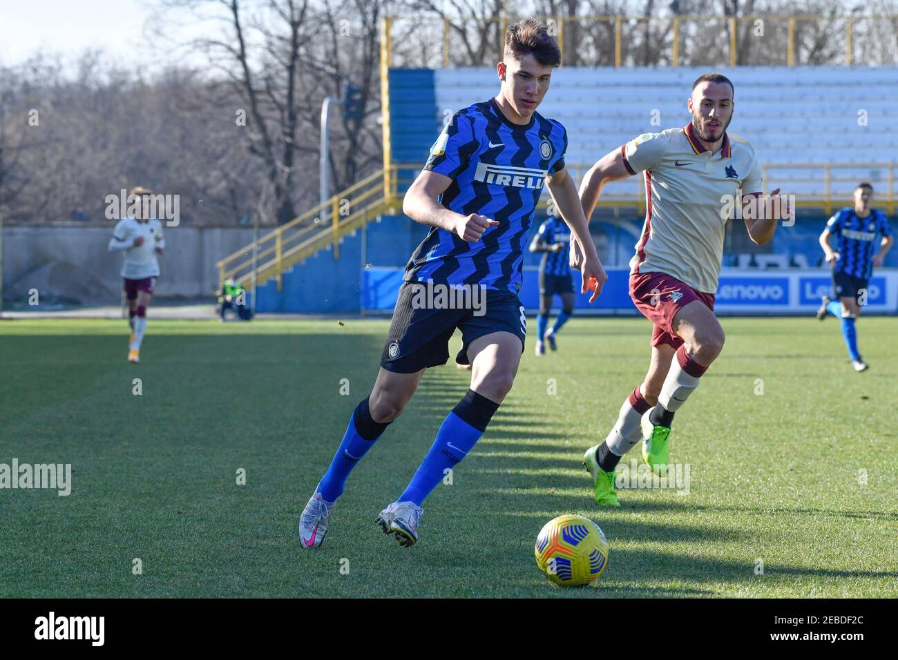 Milan, Italy. 11th, February 2021. Cesare Casadei (8) of Inter U-19 seen  during the Campionato Primavera 1 match between Inter and Roma at the  Suning Youth Development Centre, Milan. (Photo credit: Gonzales
