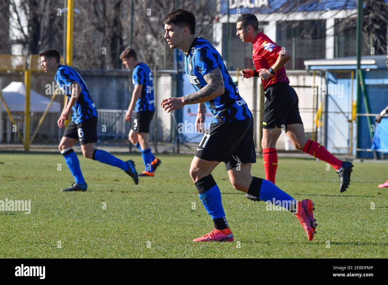 Milan, Italy. 11th, February 2021. Martín Satriano (11) of Inter U-19 seen during the Campionato Primavera 1 match between Inter and Roma at the Suning Youth Development Centre, Milan. (Photo credit: Gonzales Photo – Tommaso Fimiano). Stock Photo