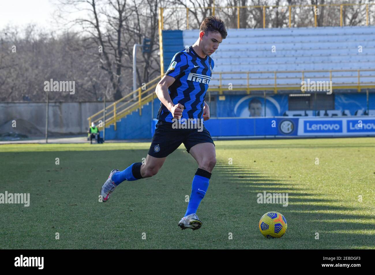 Milan, Italy. 11th, February 2021. Cesare Casadei (8) of Inter U-19 seen  during the Campionato Primavera 1 match between Inter and Roma at the  Suning Youth Development Centre, Milan. (Photo credit: Gonzales