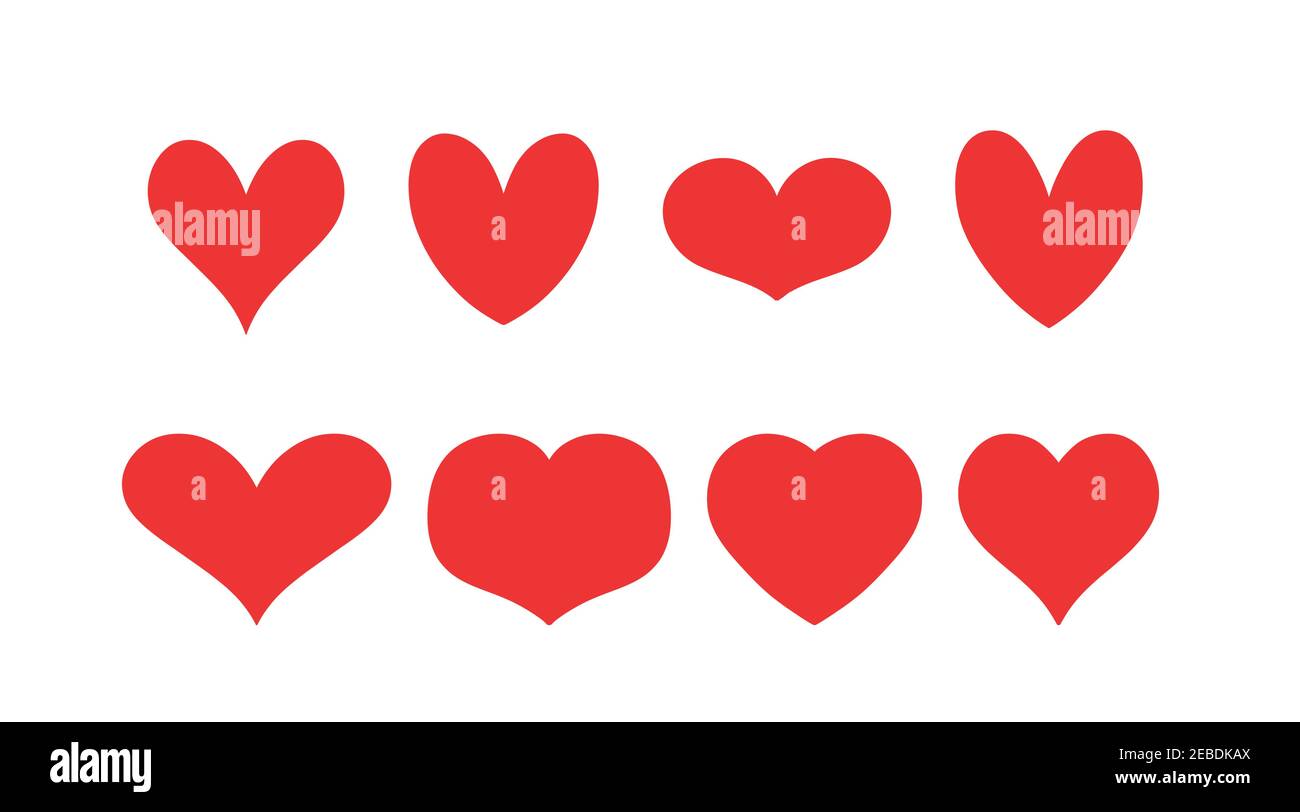Vector red heart icons. Heart symbol collection. Simple heart