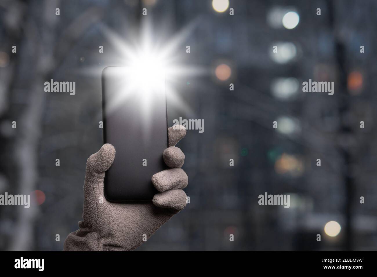 Illustration for a future action of lighting flashlights of smartphones in support of leader of russian opposition Alexey Navalny in the courtyards of Stock Photo