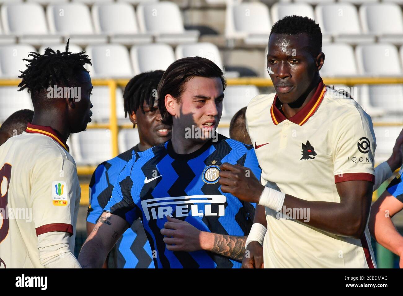 Milan Italy 11th February 2021 Lamine Tall 9 Of Roma U 19 And Matias Fonseca 9 Of Inter U 19 Seen During The Campionato Primavera 1 Match Between Inter And Roma At The Campo