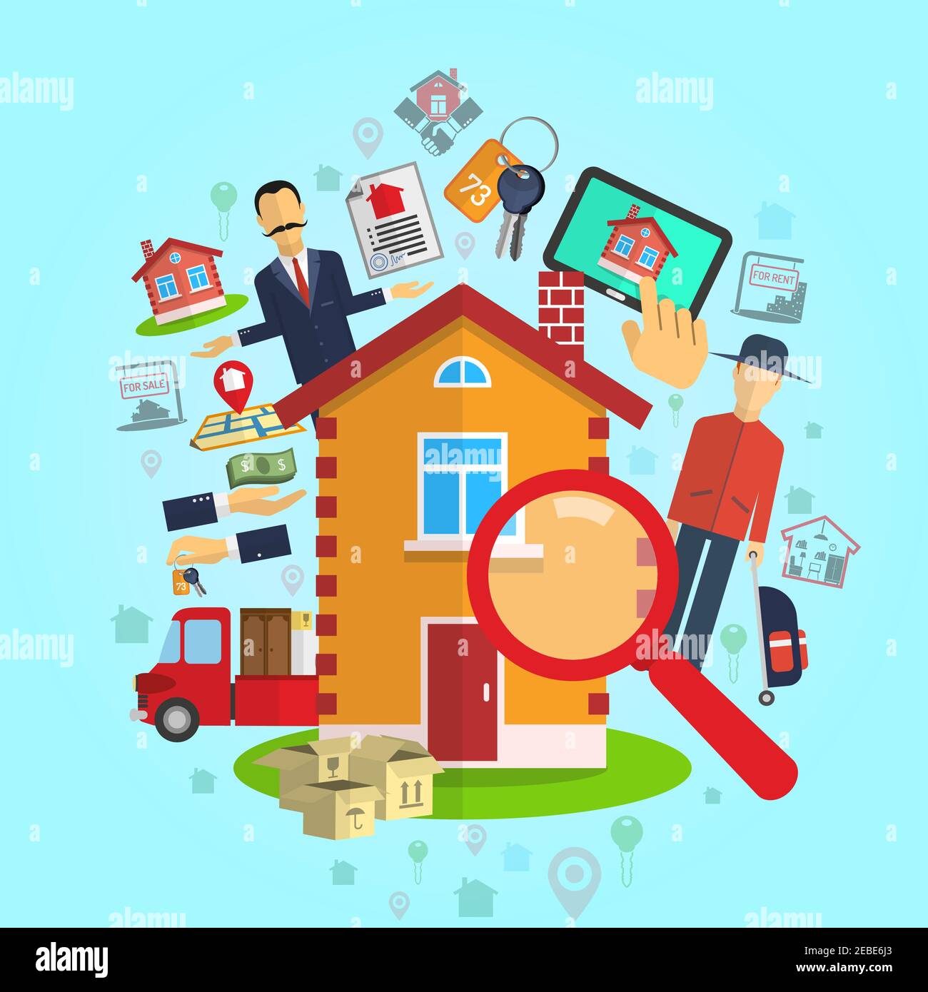 Real estate sale rent agency concept on blue background flat vector ...