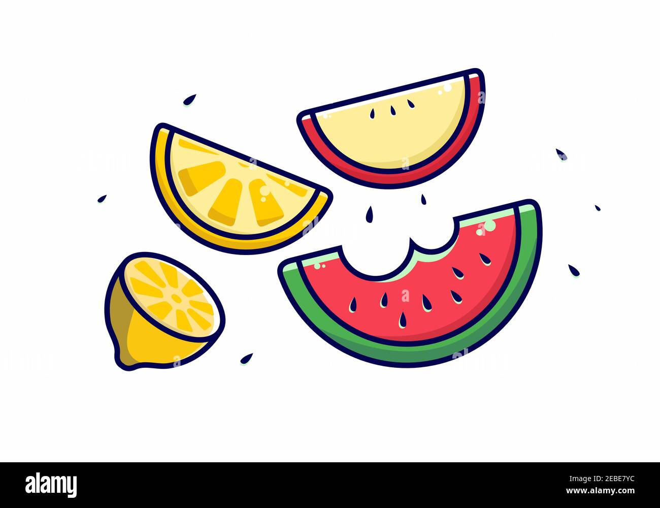 Pieces of watermelon, oranges, lemons and apples design Stock Vector