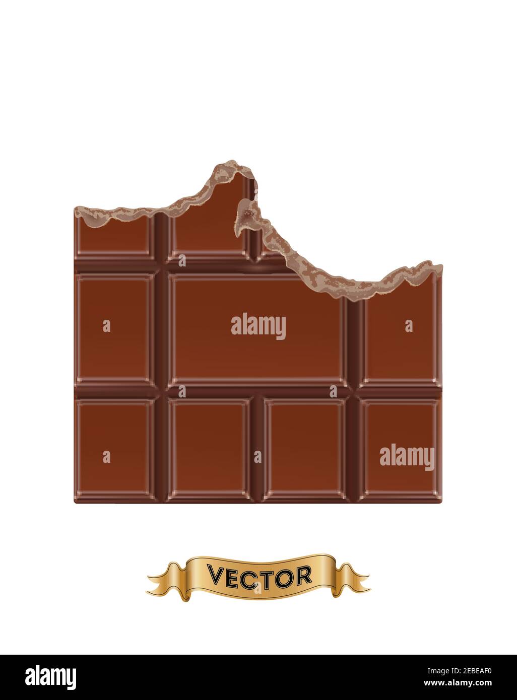 Chocolate bitten bars on white background, realistic vector illustration close-up Stock Vector