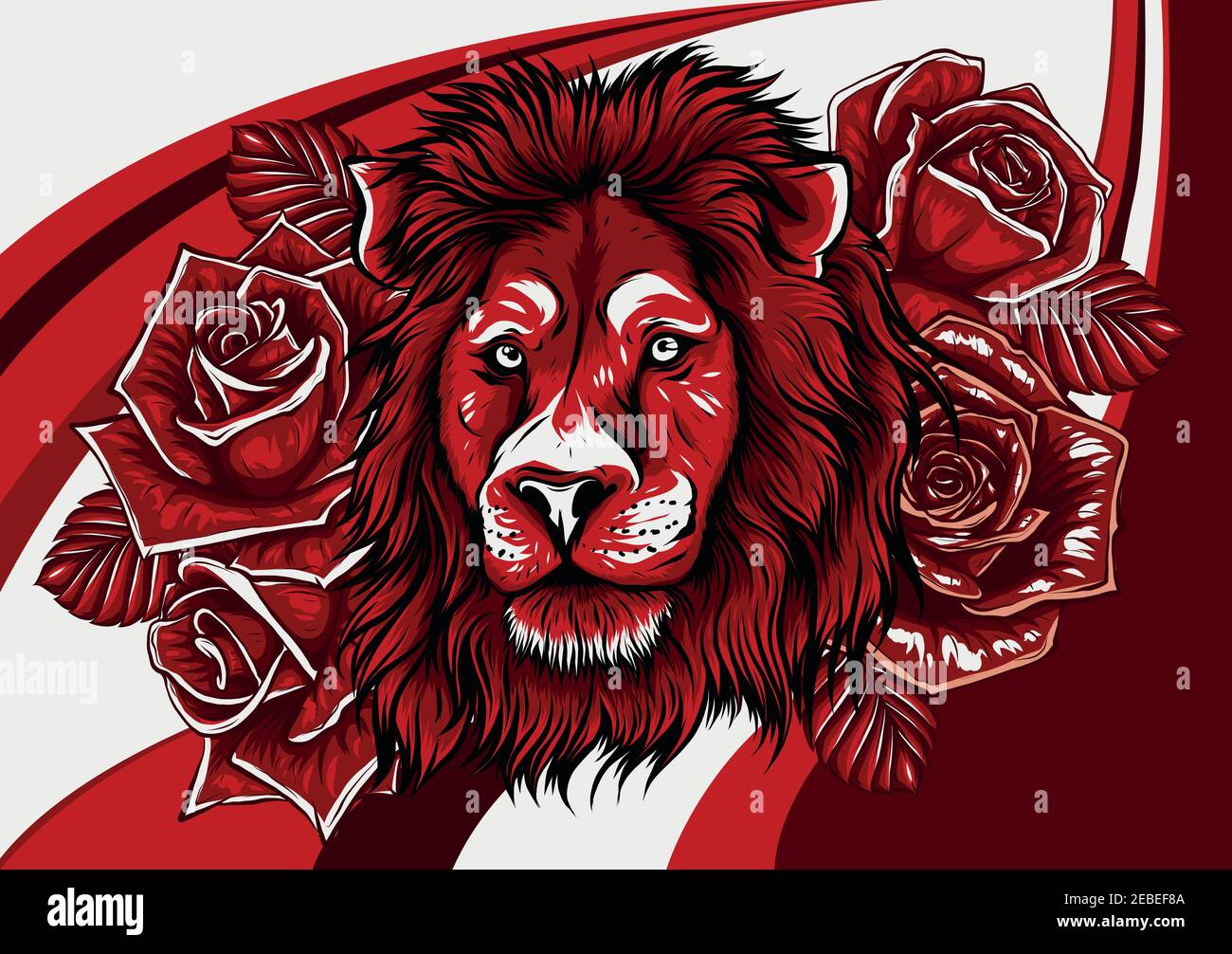 Lion with roses on colored background. Vector illustration Stock Vector