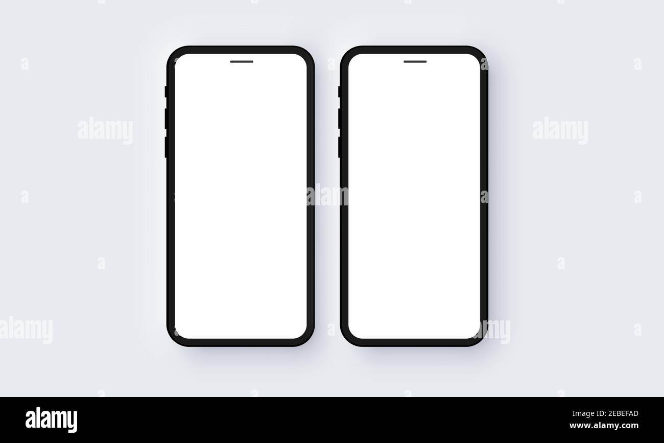 Realistic Double Mobile Phone Neomorphism Template Mockup Vector Stock Vector