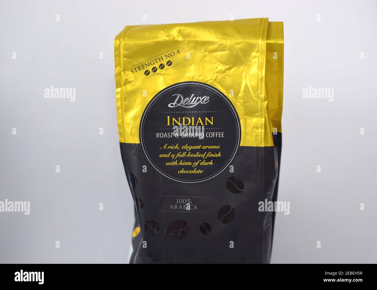 Indian ground coffee Arabica packaging with stylish design Stock Photo