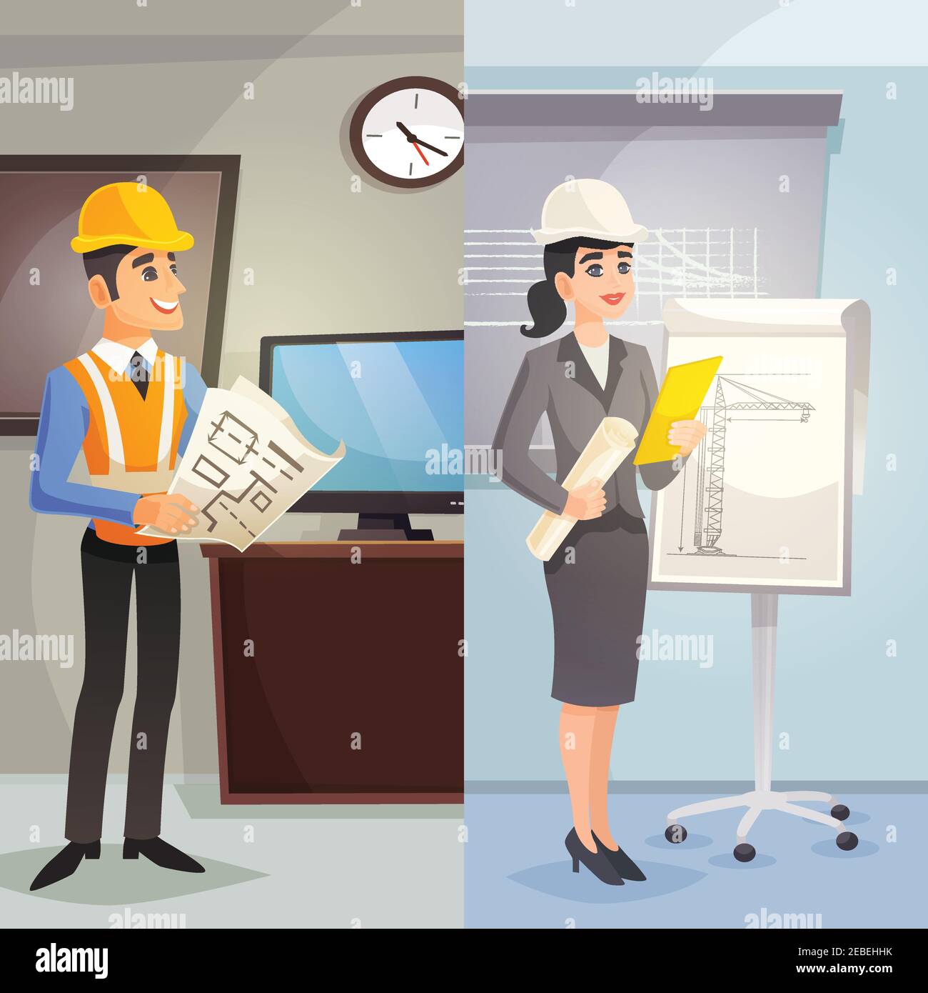 Engineer cartoon vertical banners with male and female workers at office in  flat style vector illustration Stock Vector Image & Art - Alamy