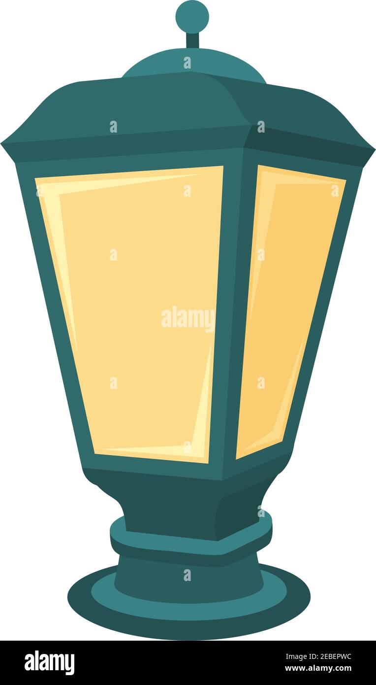Colorful cartoon street lantern. Outdoor lightnind party decor. Vintage themed vector illustration for icon, site label or gift card Stock Vector