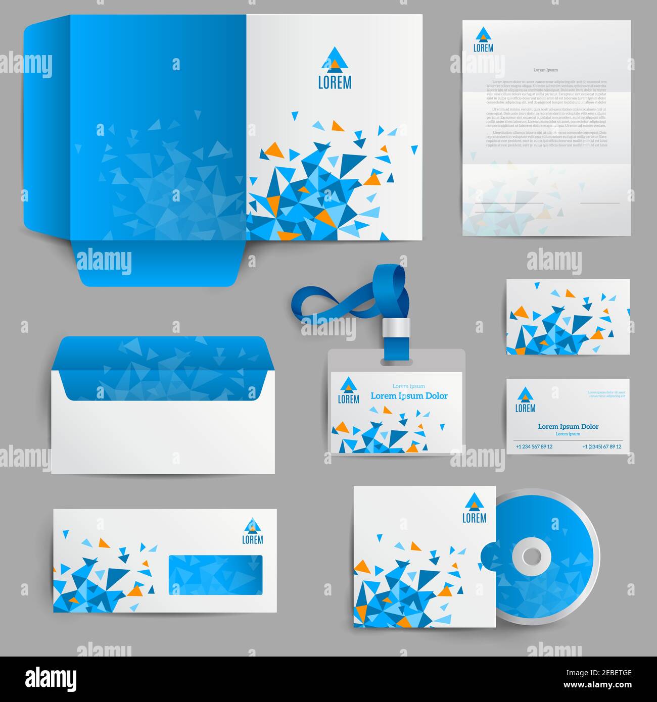 Corporate identity stationery in blue abstract design set isolated ...