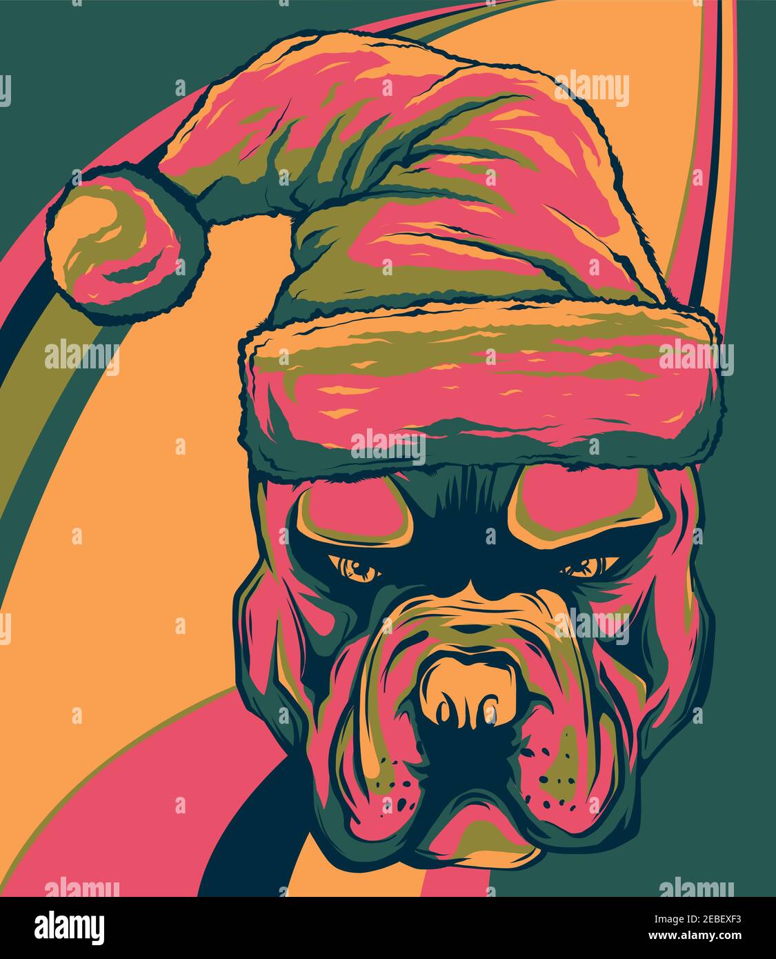 bull dog with santa claus hat vector illustration Stock Vector