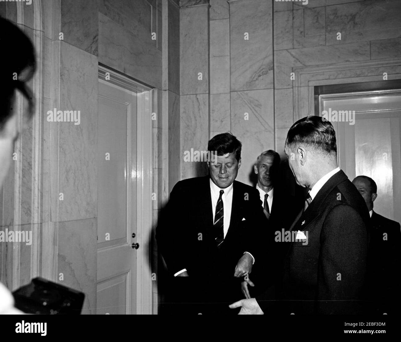 Trip to Ottawa, Canada: US Embassy Chancery. President John F. Kennedy visits with Embassy personnel at the United States Embassy Chancery, Ottawa, Ontario, Canada. [Photograph by Harold Sellers] Stock Photo