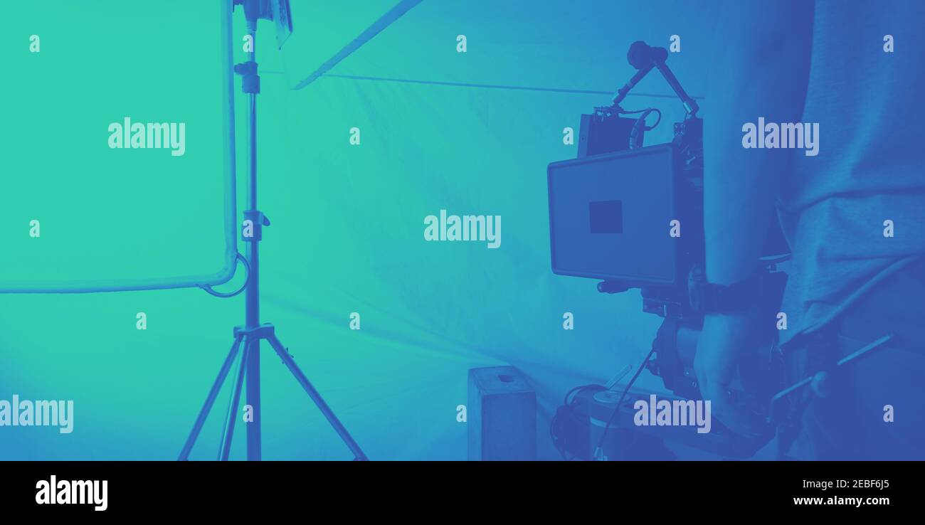 Video production and studio set up for movie shooting. Behind the