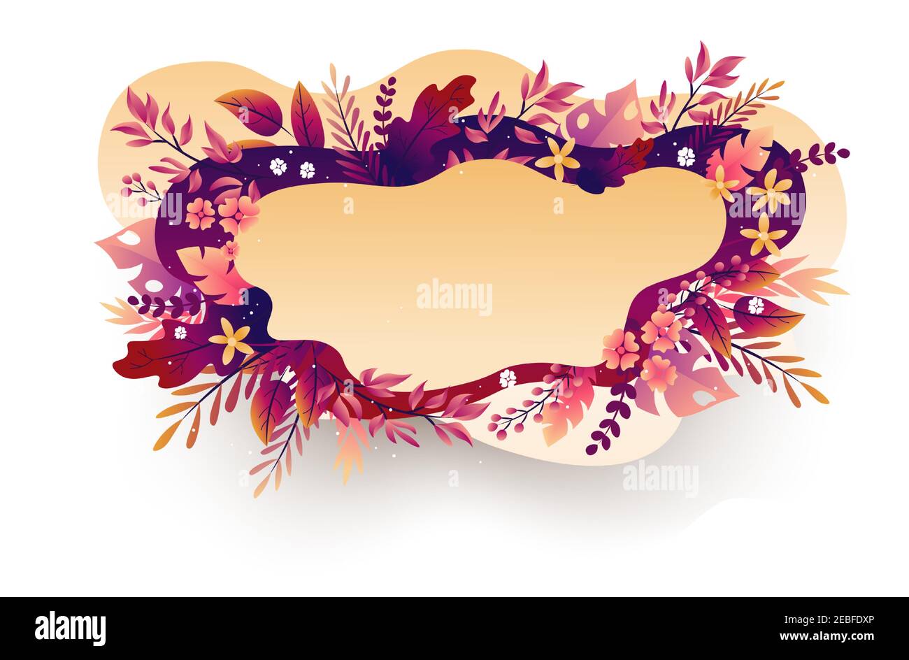 Seasonal autumn hand drawn frame vector background.Fall decorative border with dried leaves,acorns,berries and place for text.Foliage backdrop with Stock Vector