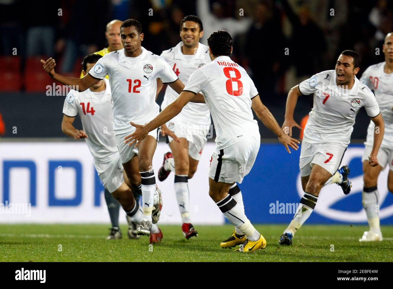 Football - Egypt v Italy FIFA Confederations Cup South Africa 2009 Group B  - Coca-Cola Park, Johannesburg, South Africa - 18/6/09 Mohamed Homos  celebrates scoring the first goal for Egypt with team