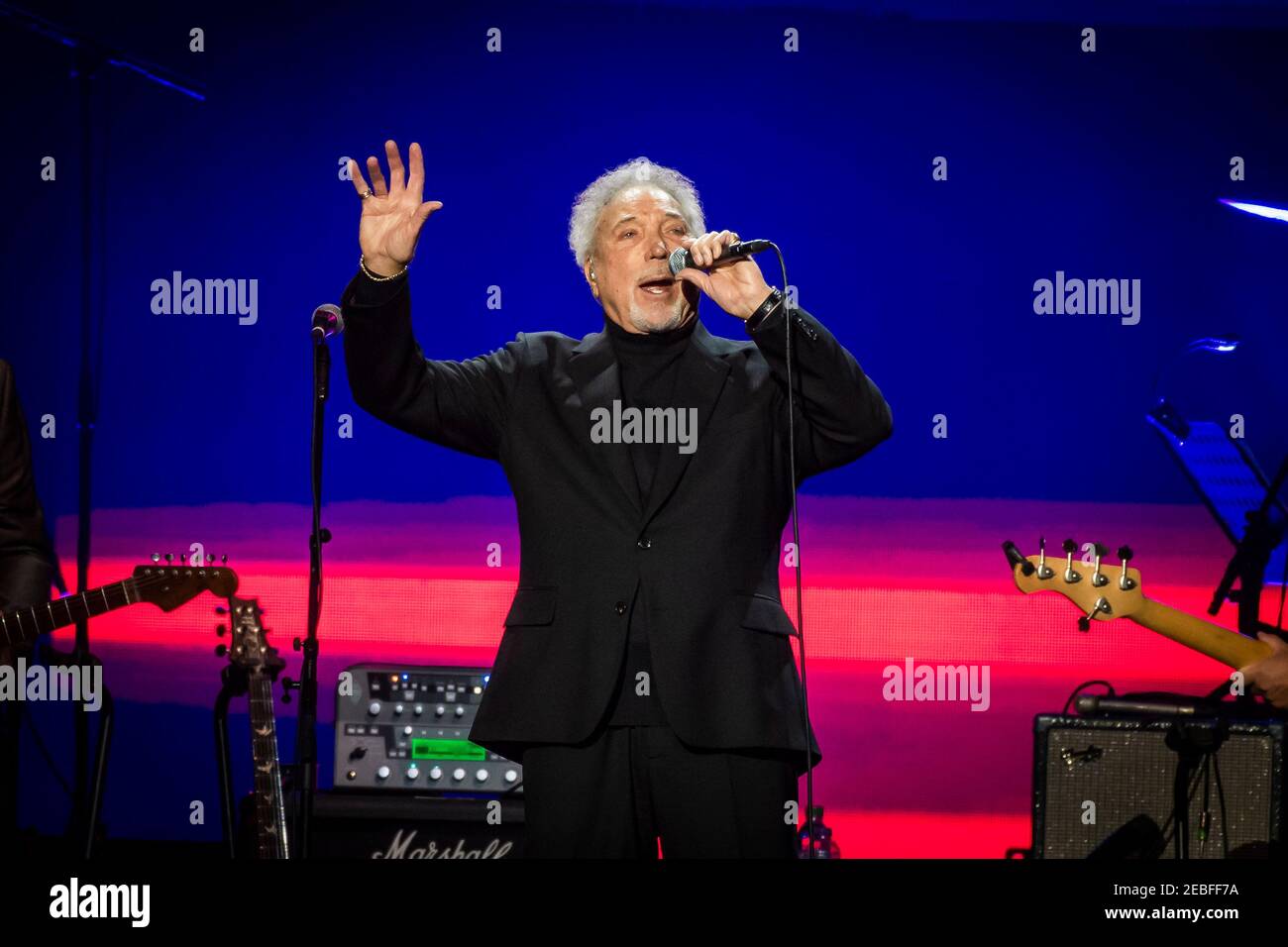 Sir Tom Jones performs live during the Music for Marsden concert at the O2 Arena, Greenwich, London. Stock Photo