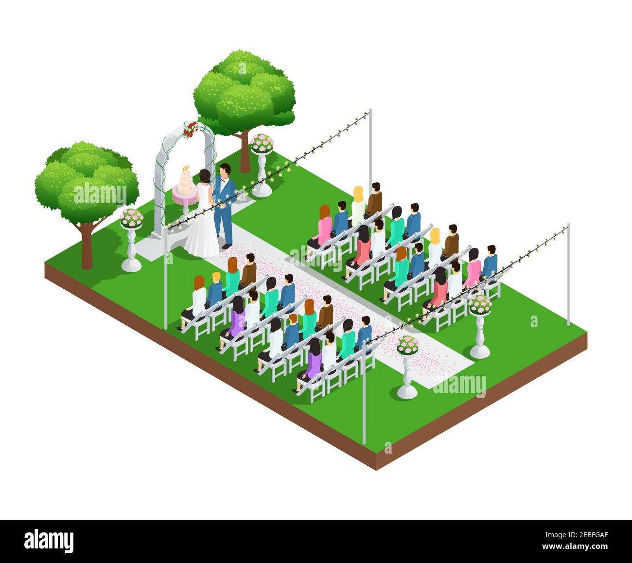 Wedding ceremony in park isometric composition vector illustration ...