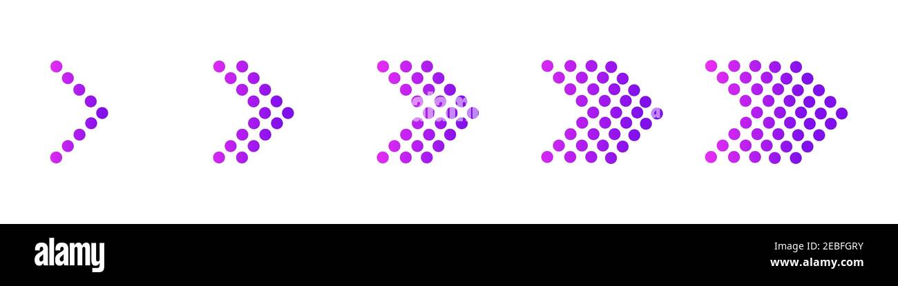 set of purple arrows to the right isolated on white background. arrow ...