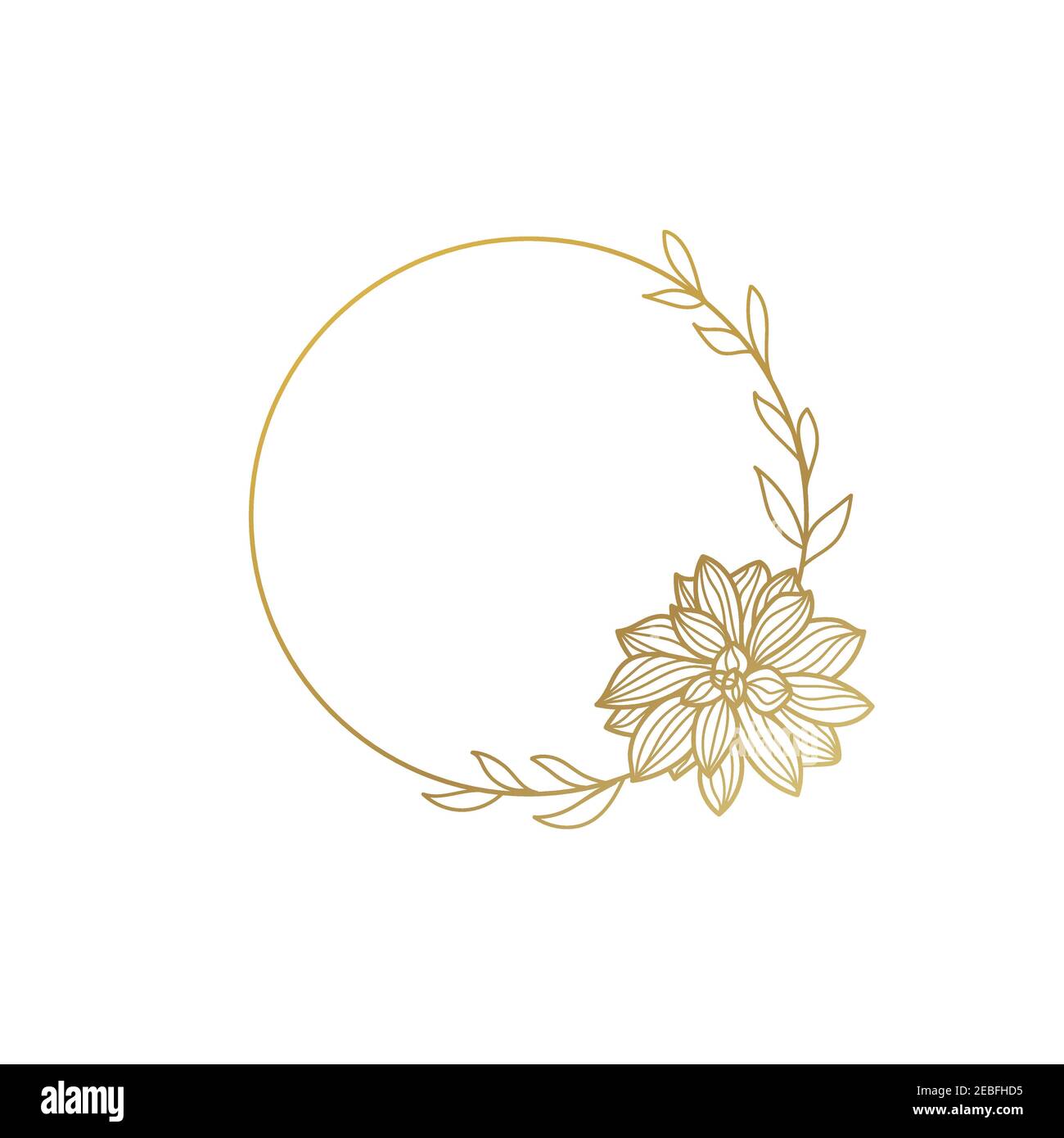 Round gold frame with flowers.Lotus. Vector illustration isolated on