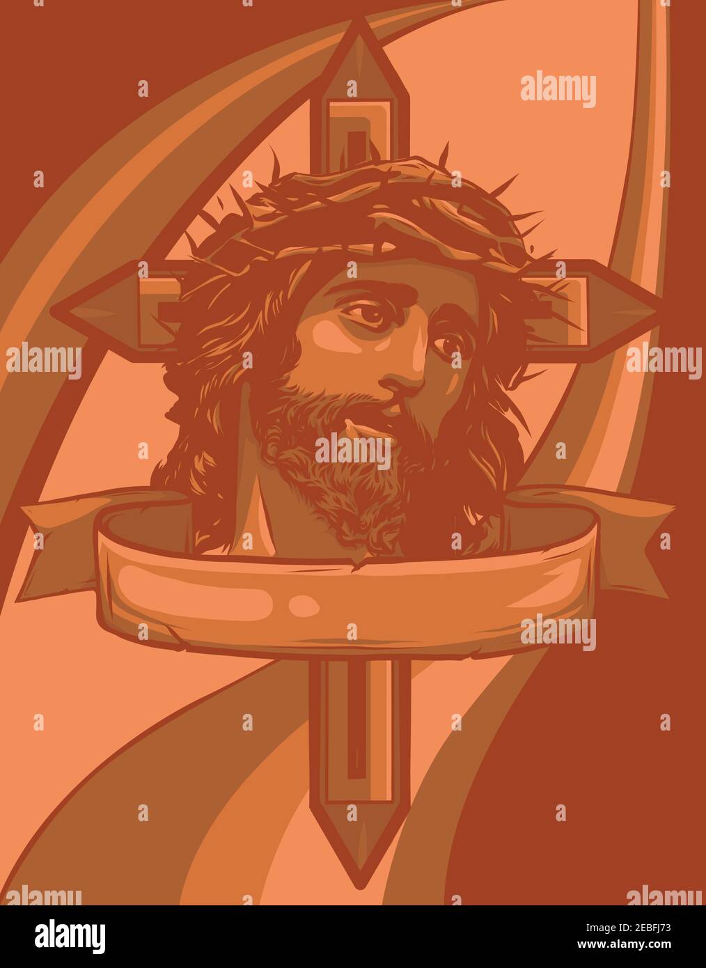 Jesus face design with cross on colored background vector Stock Vector