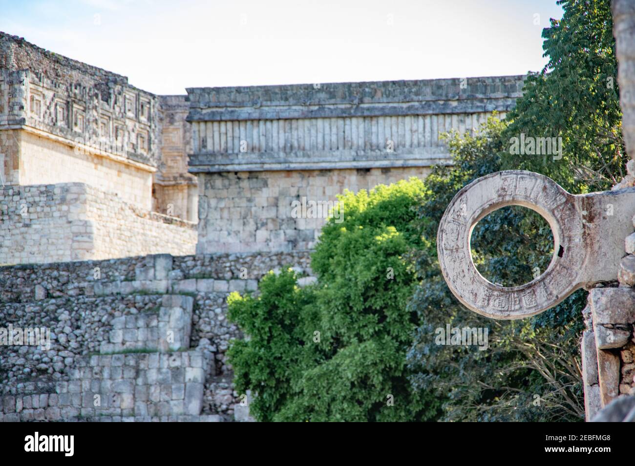 The ball court at the Mayan ruins of Uxmal in Yucatán, Mexico Stock Photo
