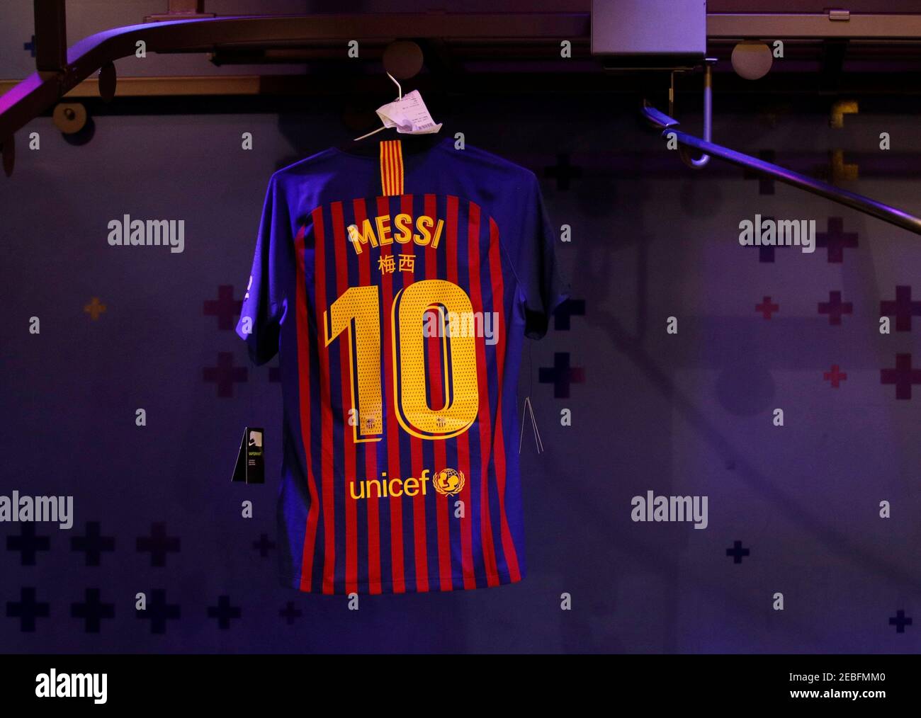 Soccer Football - Copa del Rey - Semi Final First Leg - FC Barcelona v Real  Madrid - Camp Nou, Barcelona, Spain - February 6, 2019 A shirt with  Barcelona's Lionel Messi's