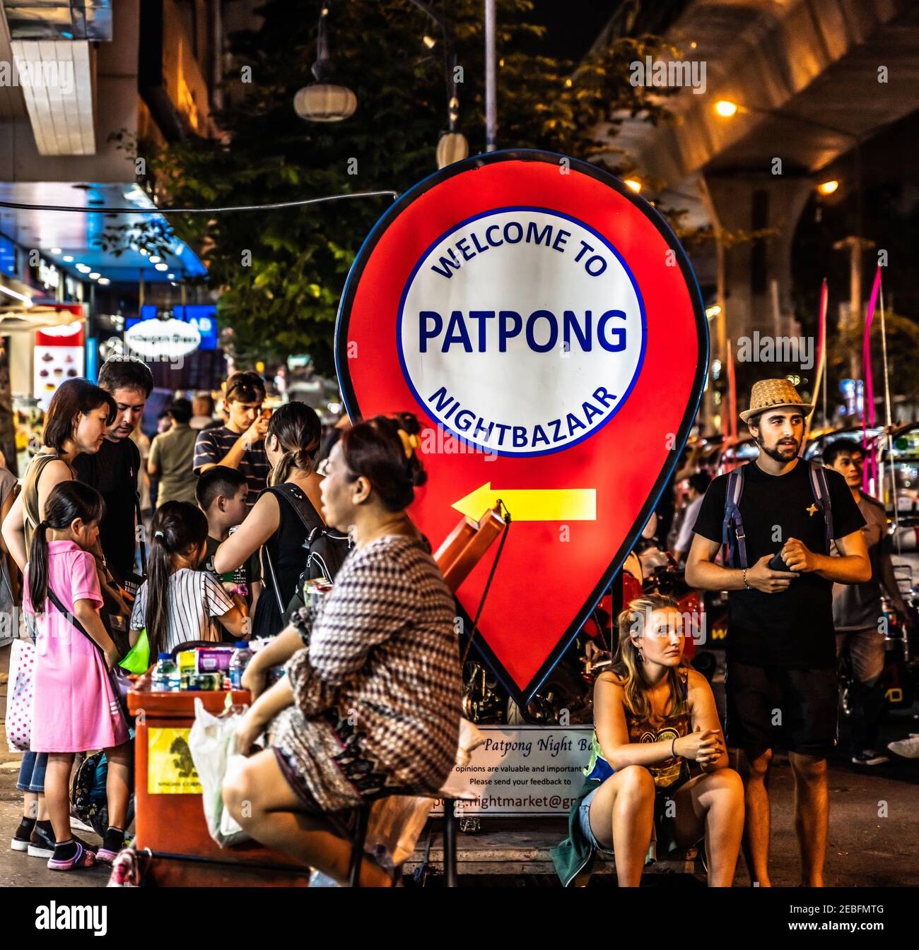 Tourists, shoppers and vendors at the Patong Nightbazaar in Bangok, Thailand. Stock Photo