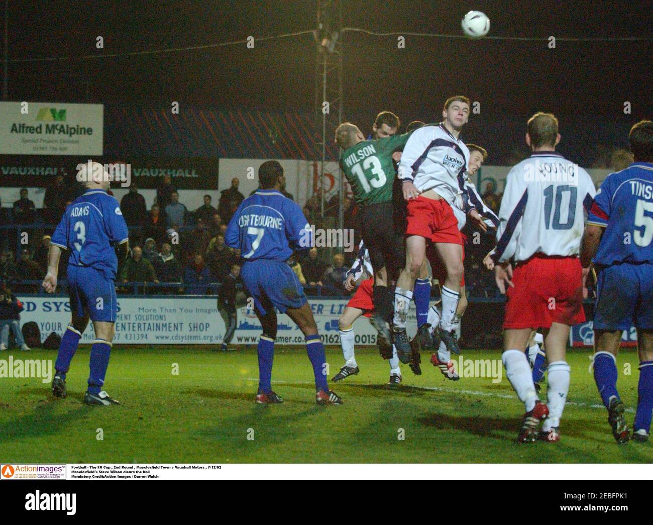 Football The Fa Cup 2nd Round Macclesfield Town V Vauxhall Motors 7 12 02 Macclesfield S Steve Wilson Clears The Ball Mandatory Credit Action Images Darren Walsh Stock Photo Alamy