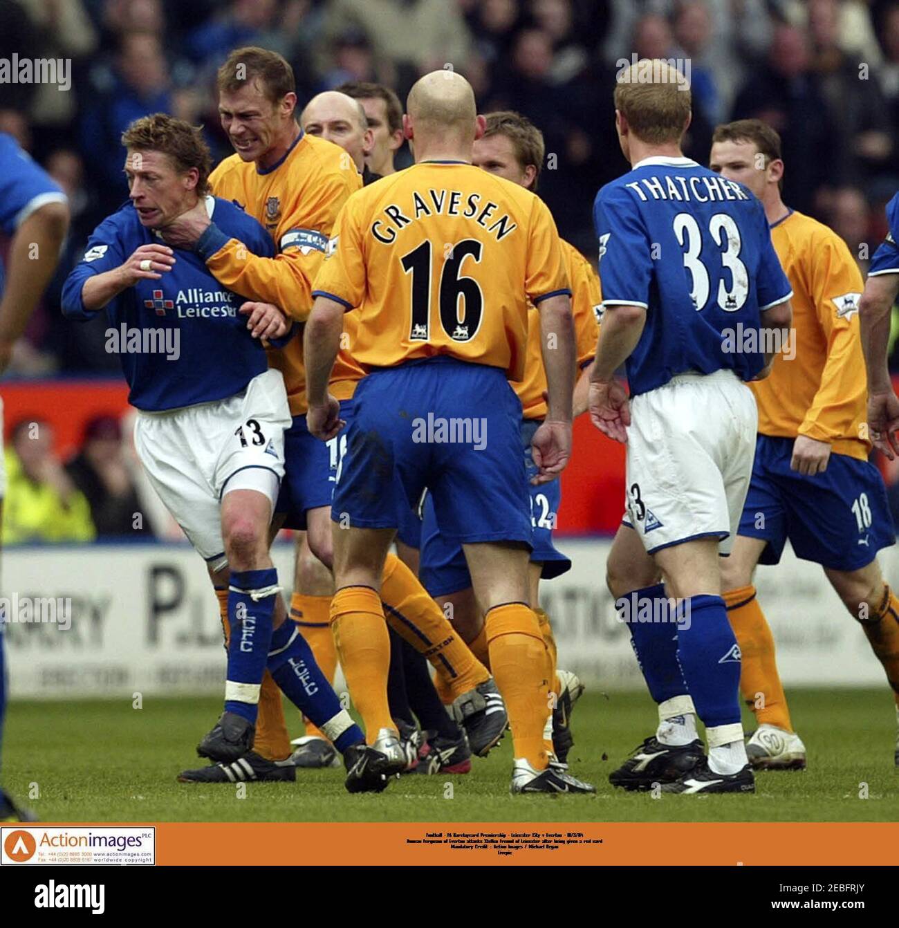 Football - FA Barclaycard - Leicester City v Everton - 20/3/04 Duncan Ferguson of Everton attacks