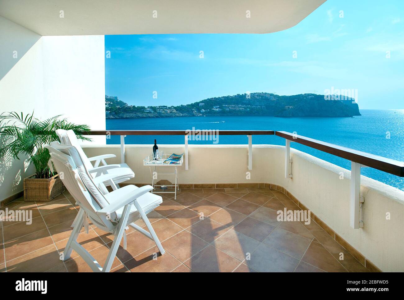 Balcony view, Puig Cornador, Andratx, Mallorca, Baleares, Spain Stock Photo