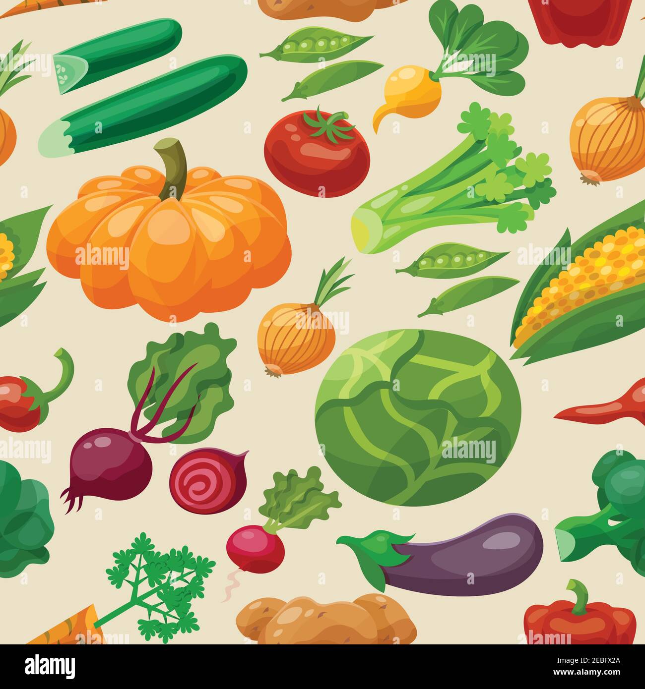 Vegetables seamless pattern with pumpkin bell pepper eggplant vector illustration Stock Vector