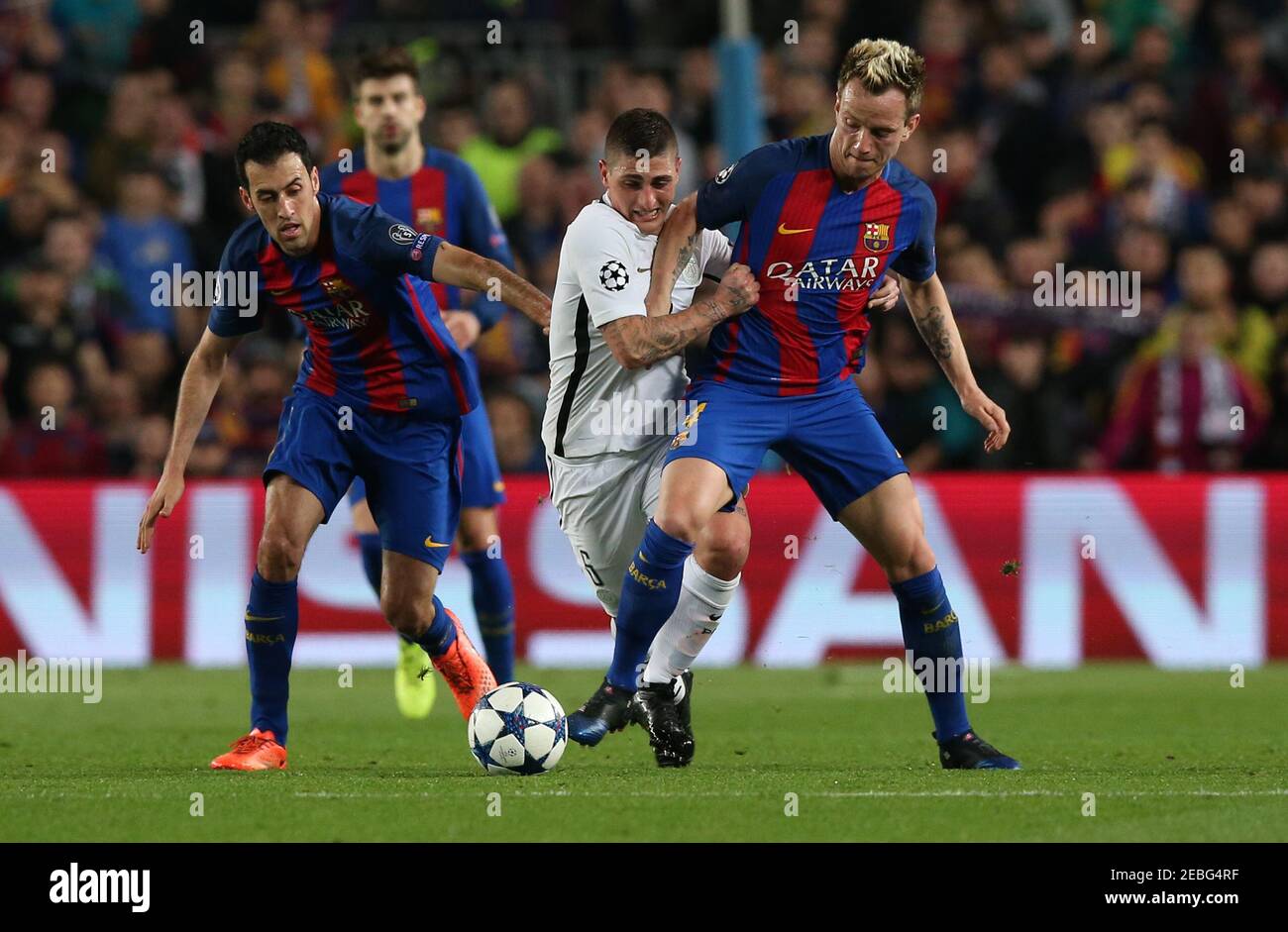 Football Soccer - Barcelona v Paris St Germain - UEFA Champions League  Round of 16 Second Leg - The Nou Camp, Barcelona, Spain - 8/3/17 Barcelona's  Sergio Busquets and Ivan Rakitic in