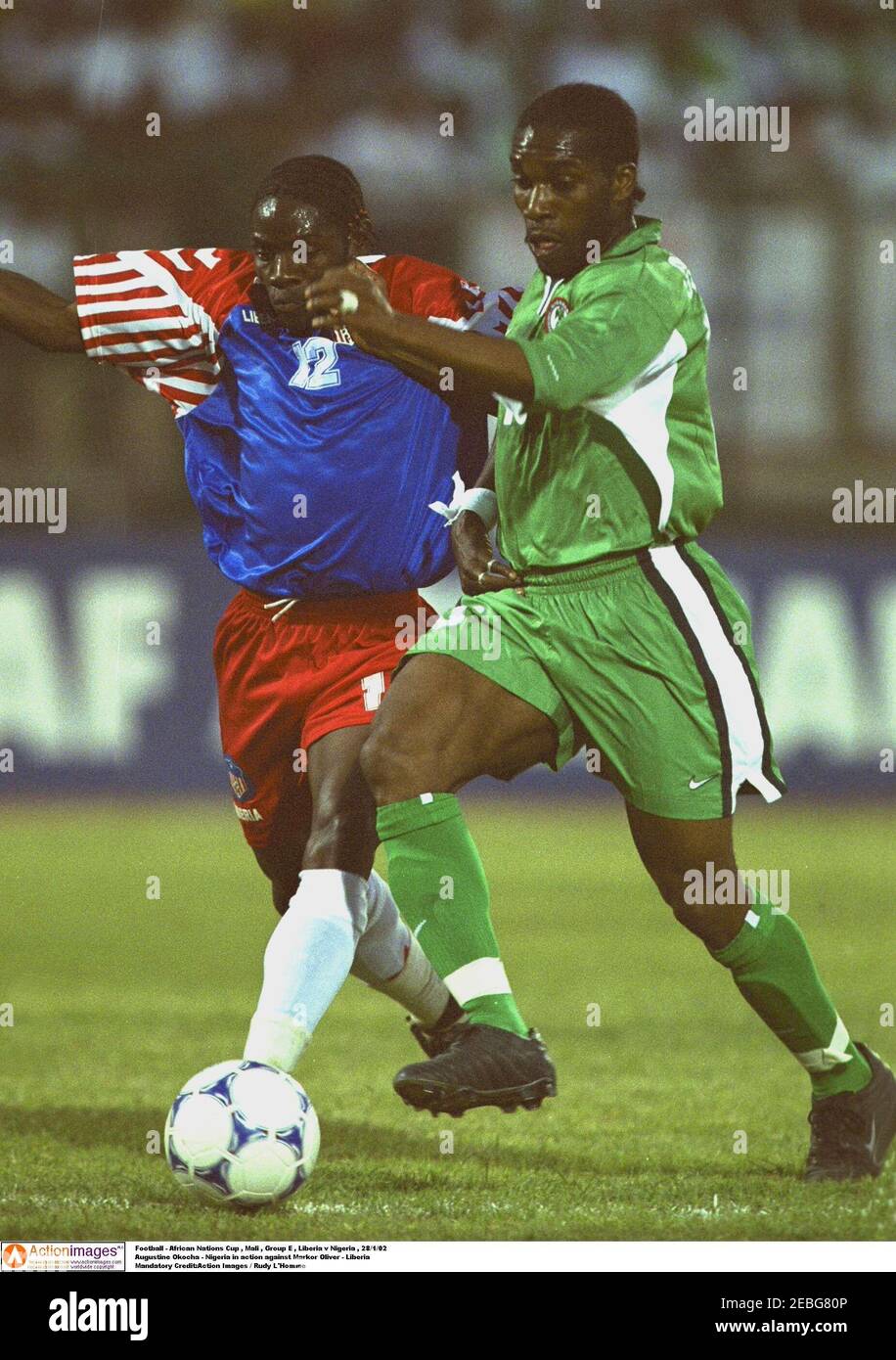 Football African Nations Cup Mali Group E Liberia V Nigeria 28 1 02 Jay Jay Okocha Nigeria In Action Against Markor Oliver Liberia Mandatory Credit Action Images Rudy L Homme Stock Photo Alamy Football African Nations Cup Mali Group E Liberia V Nigeria 28 1 02 Jay Jay Okocha Nigeria In Action Against Markor Oliver Liberia Mandatory Credit Action Images Rudy L Homme Stock Photo Alamy