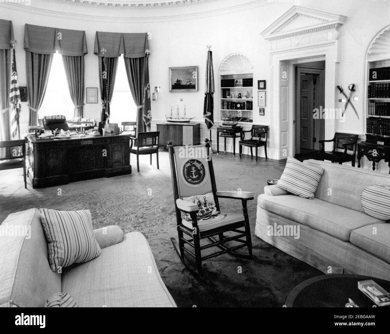White House Oval Office, President Kennedyu2019s Rocking Chair and Desk